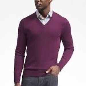 Banana Republic Luxury Blend V Neck Sweater XL Purple Silk Cotton Cashmere Blend